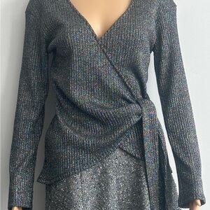 Zara Metallic Ribbed Knit Wrap Top Medium